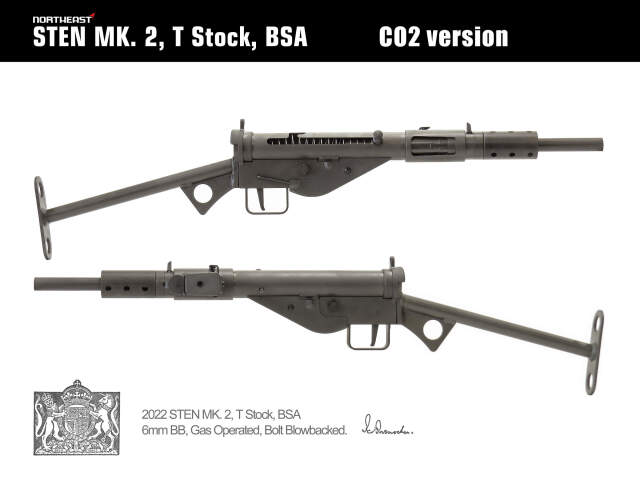NorthEast Sten Mk2 T型ストック マシンカービンGBB/BSA marking (CO2 version)