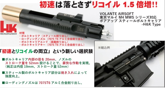 Volante Airsoft マルイM4MWS用HKタイプボアアップスティールボルト